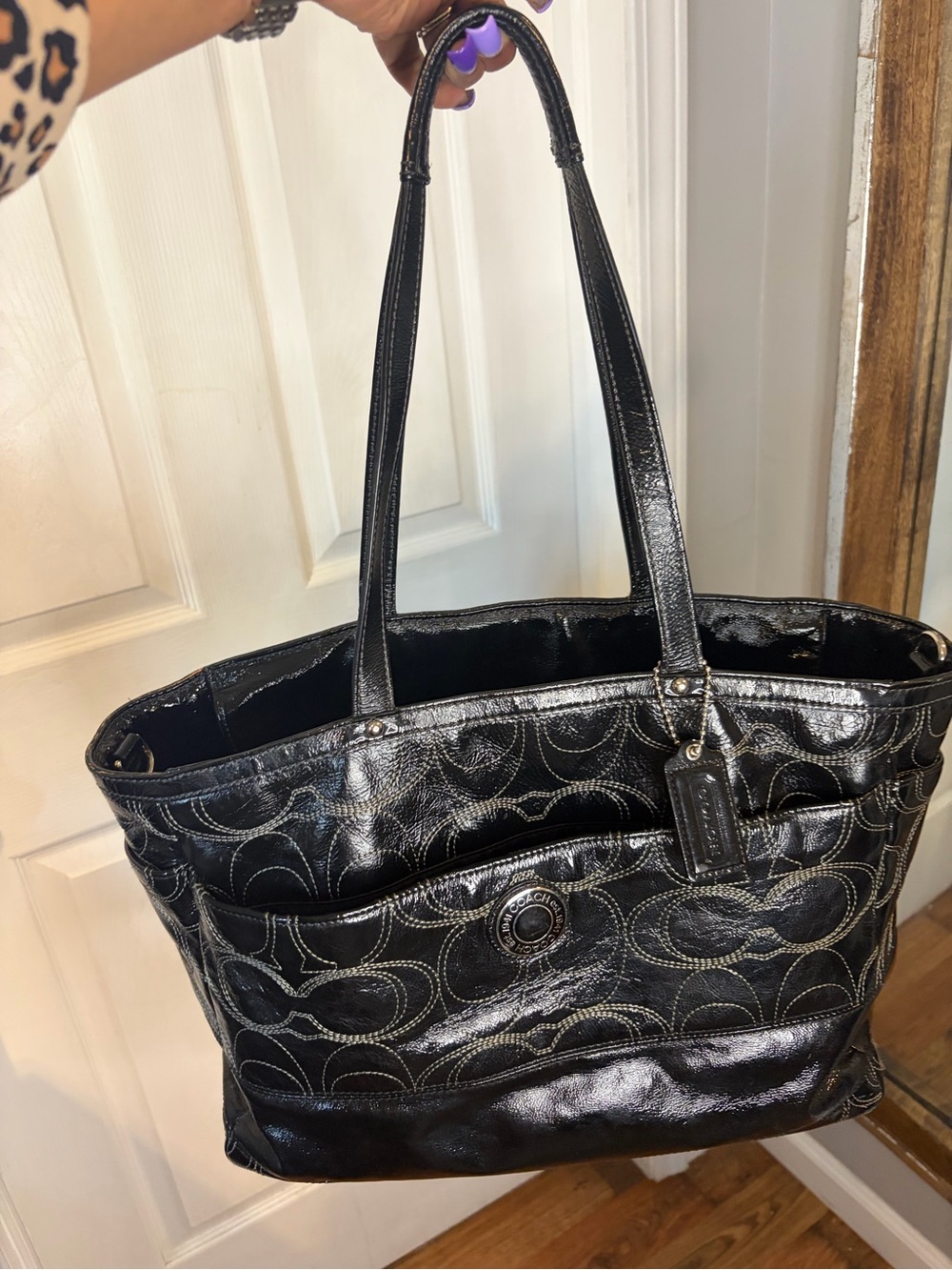 Coach Black Signature Quilted Patent Leather Tote